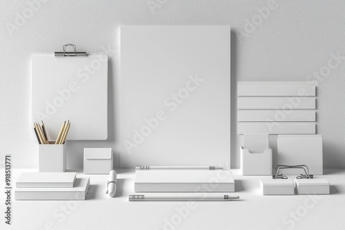 Realistic blank stationery set mockup isolated created with generative ai