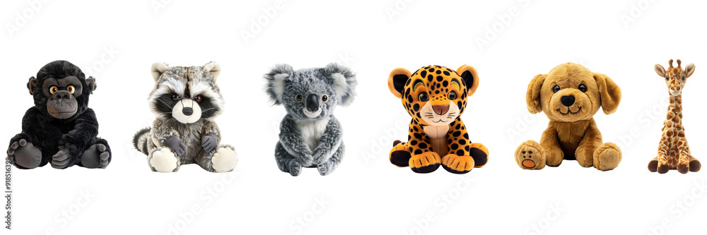 Fototapeta premium Set of cute toy front view isolated on a transparent background