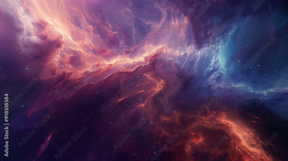 Cosmic Nebula with Swirling Red and Blue Clouds Cosmic Nebula with Swirling Red and Blue Clouds