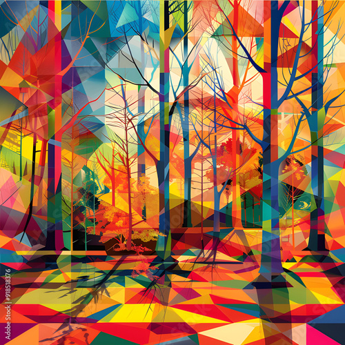 Vibrant Geometric Abstract Forest Landscape