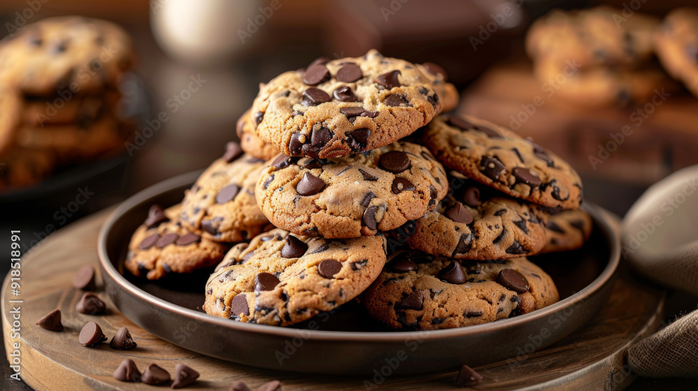 A Stack of Delicious Chocolate Chip Cookies on a Plate A Stack of Delicious Chocolate Chip Cookies on a Plate