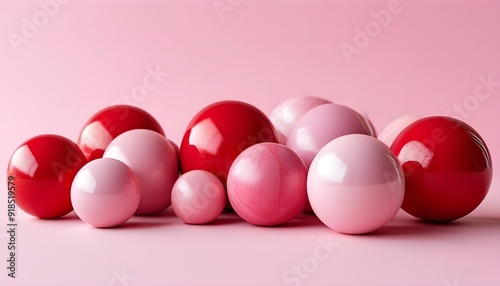 Red and pink spheres arranged on a pink background create an interesting composition.