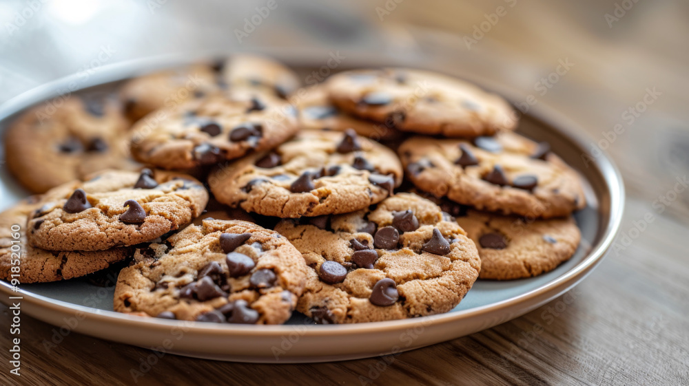A Plate of Freshly Baked Chocolate Chip Cookies A Plate of Freshly Baked Chocolate Chip Cookies