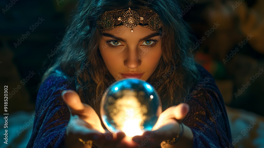 Naklejka premium Fortune teller with crystal ball predict future background