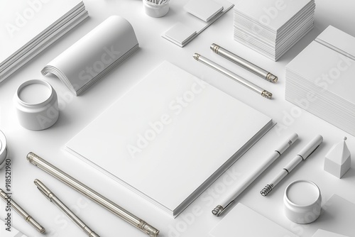 Realistic blank stationery set mockup isolated created with generative ai