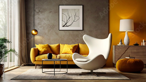 Modern Furniture Leaving Room Egg Chare and Light with Wall Background photo