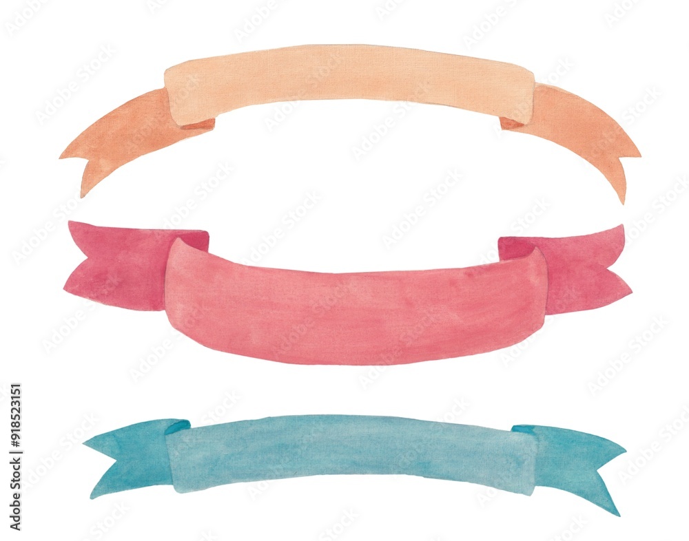 Obraz premium Watercolor illustration set of Banner Ribbons