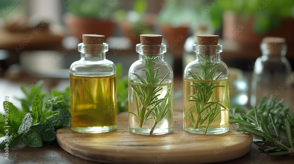 Lemongrass, peppermint, rosemary, essential oils, still life Lemongrass, peppermint, rosemary, essential oils, still life