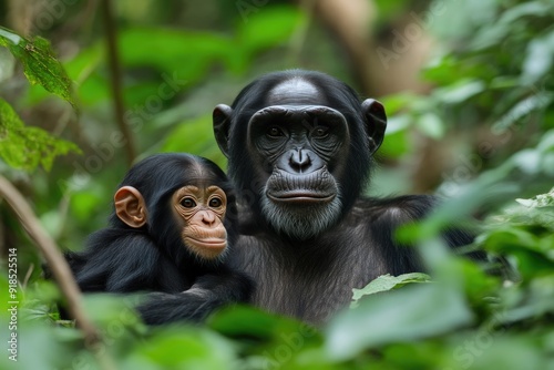 Heartwarming Bond of Chimpanzee Mother and Baby in Nature Reserve