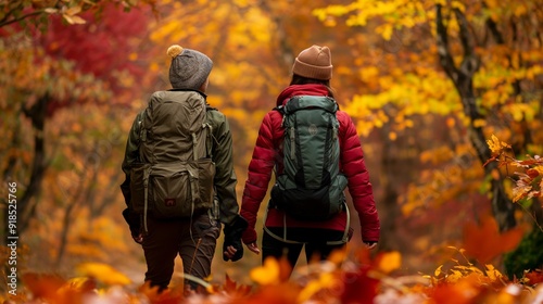 hikers admiring the changing colors of the leaves during autumn