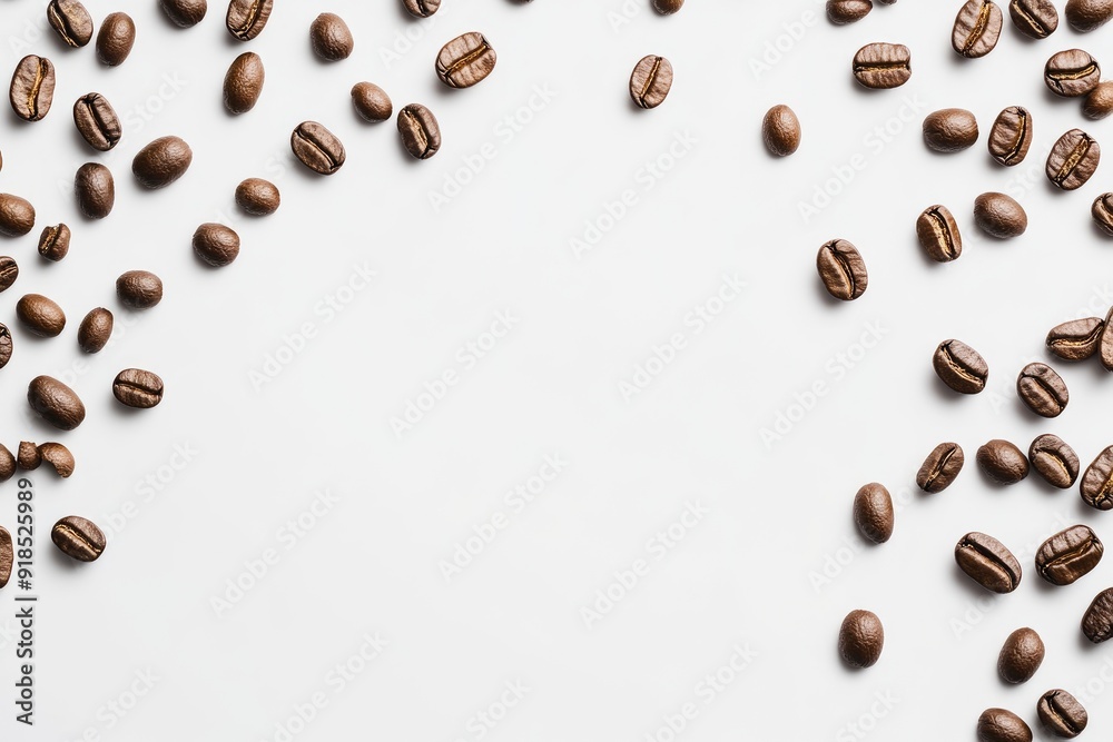 Close-Up Flat Lay of Roasted Coffee Beans on White Surface Close-Up Flat Lay of Roasted Coffee Beans on White Surface