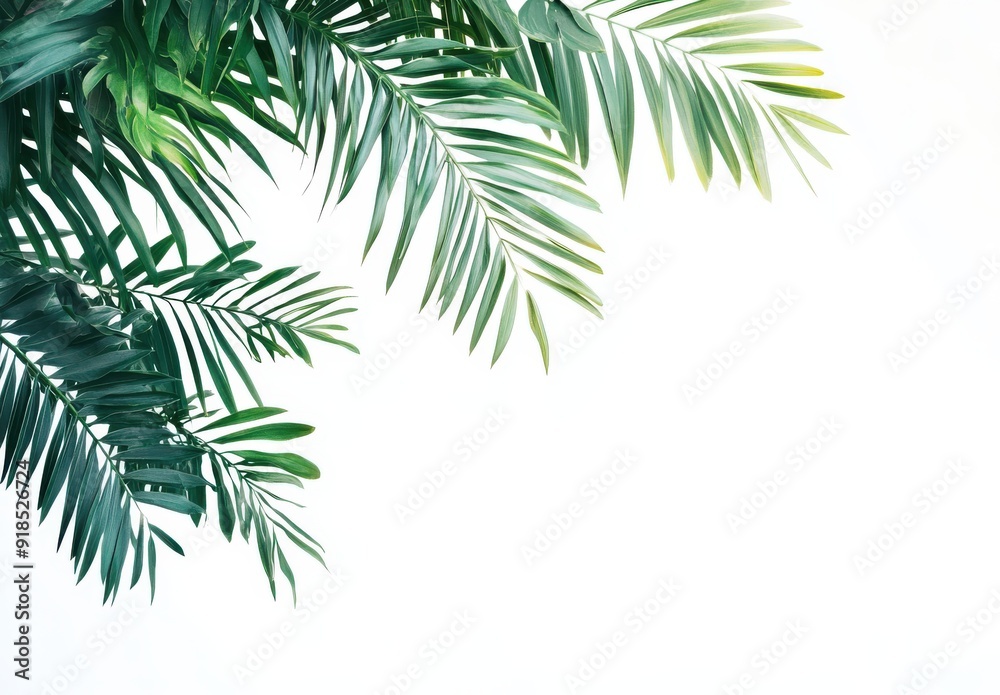 Palm leaves border a white background in a tropical plants concept Palm leaves border a white background in a tropical plants concept