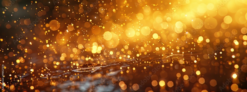 Obraz premium Gold glitter particles with bokeh background