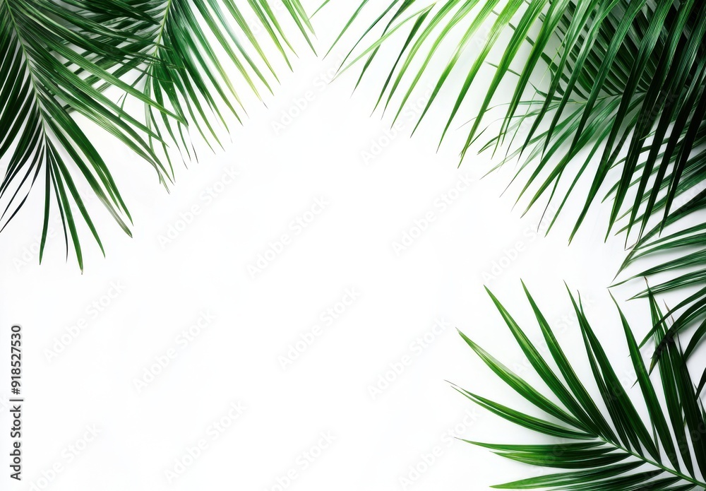 Palm leaves border a white background in a tropical plants concept Palm leaves border a white background in a tropical plants concept