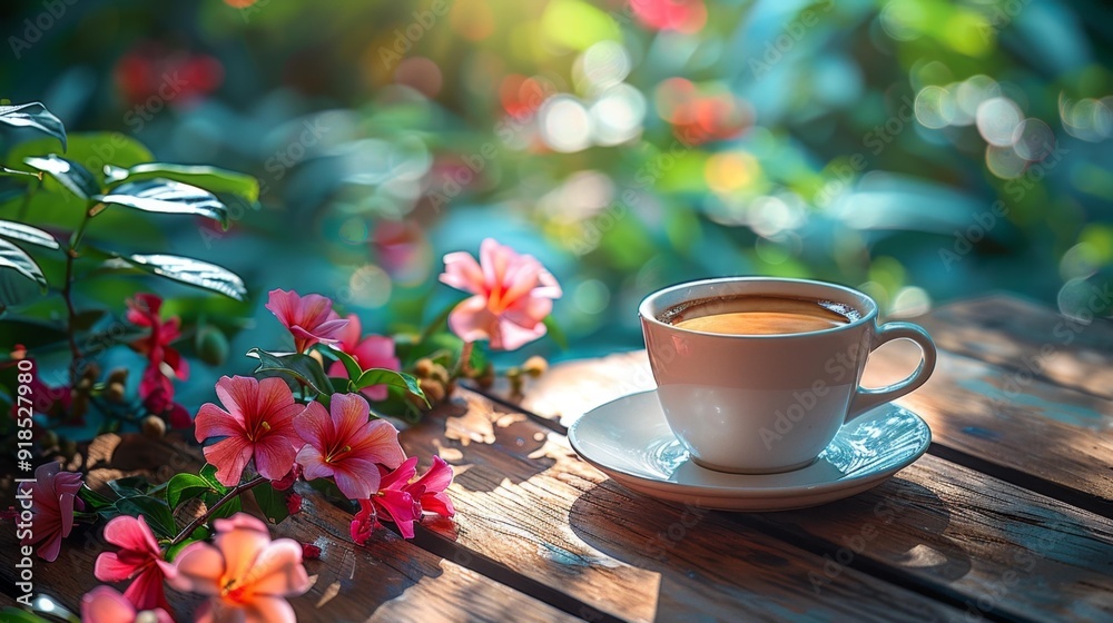 Morning coffee with flowers - generative ai Morning coffee with flowers - generative ai