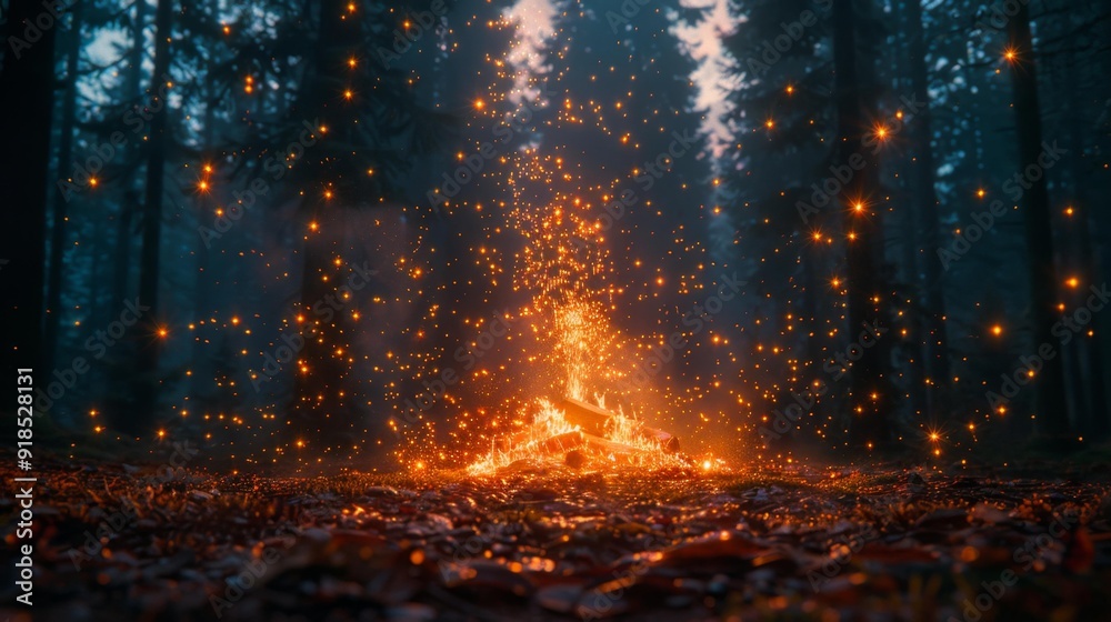 Campfire in a mystical forest - generative ai Campfire in a mystical forest - generative ai