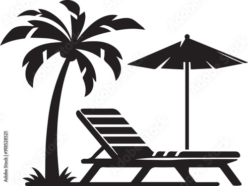 sun lounger vector silhouette illustration