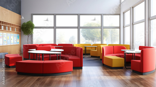 Classroom Seating Pods: Innovative pod seating arrangements to foster group work, classroom, with copy space