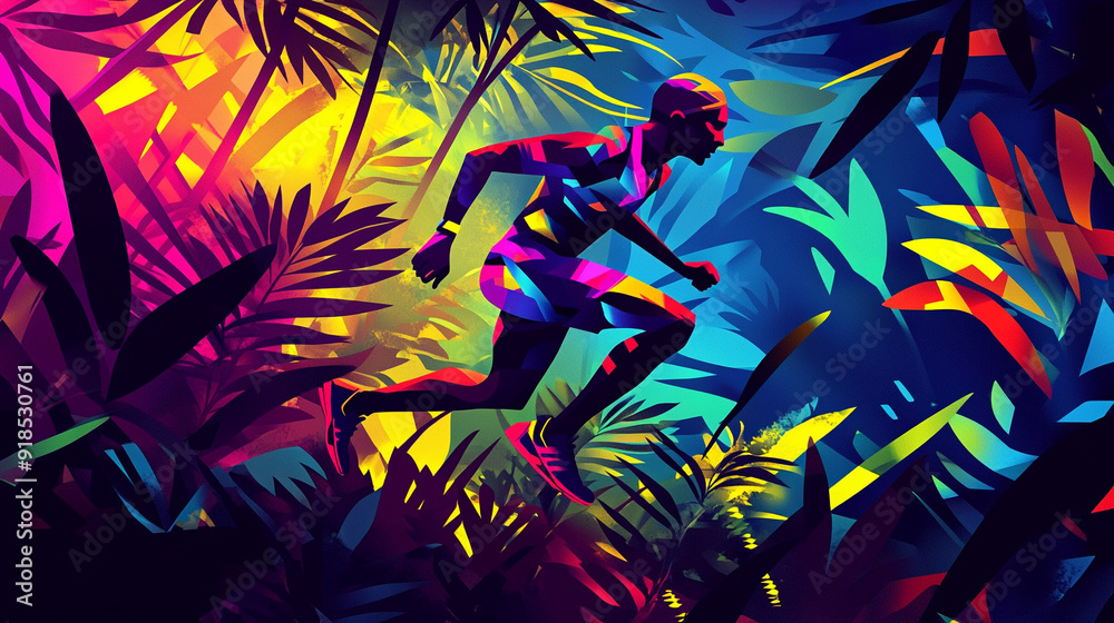 Vibrant runner in abstract jungle Vibrant runner in abstract jungle