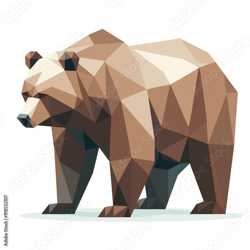 Low poly bear silhouette vector in brown and beige isolated on white background