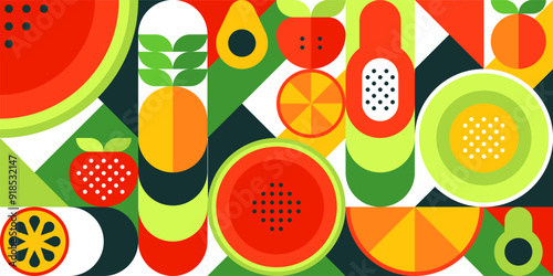 Colorful Bauhaus Fruit and Vegetable Pattern