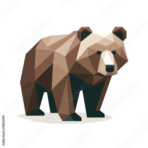 Low poly bear silhouette vector, brown shades isolated on white background, modern decor