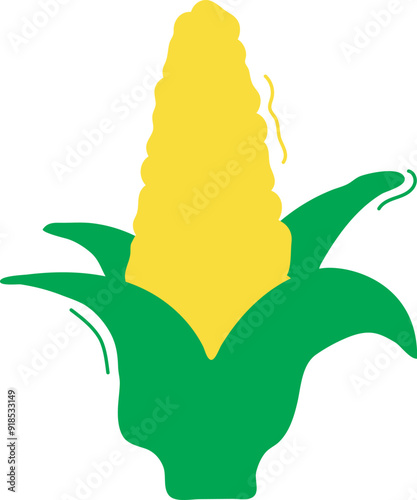 Cartoon ear of corn hand drawn, cute cob doodle, cereal character simple icon. Funny child food, vegetable isolated on white background. Baby naive vector illustration