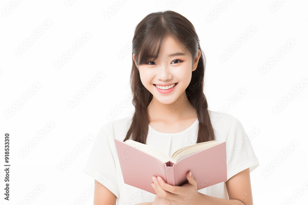Teen pretty Japanese girl over isolated white background holding a book Teen pretty Japanese girl over isolated white background holding a book