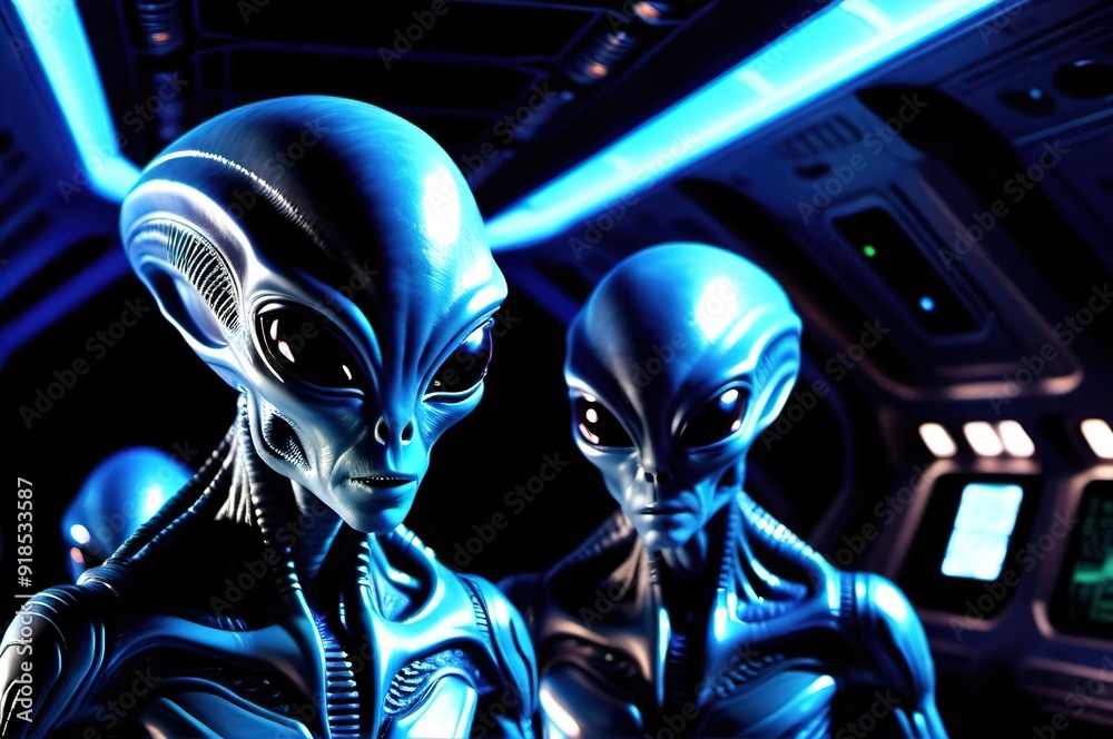 Portrait of two aliens inside a spaceship. Portrait of two aliens inside a spaceship.