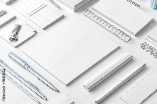 Realistic blank stationery set mockup isolated created with generative ai