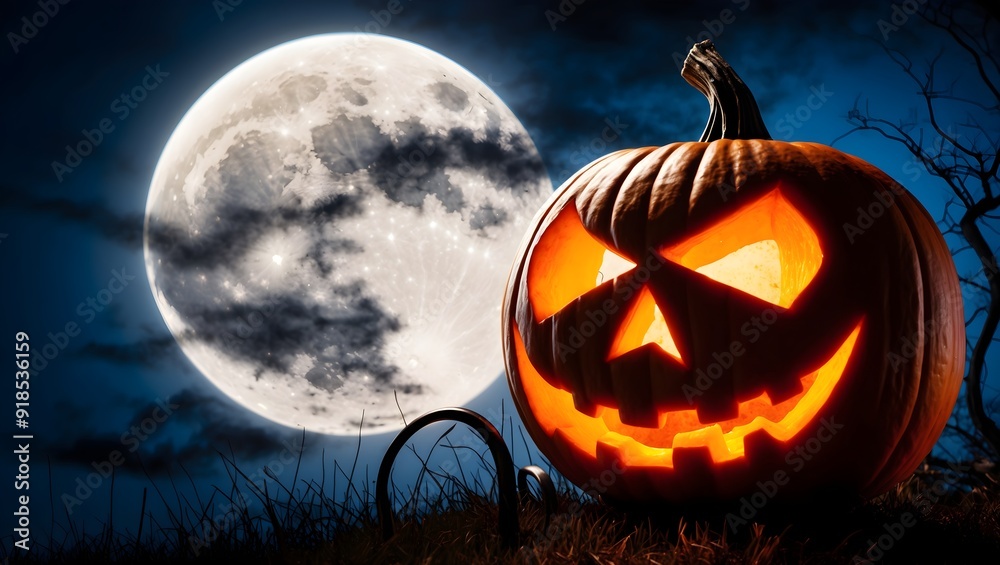 Halloween im Mondschein: Ein leuchtender Kürbis Halloween im Mondschein: Ein leuchtender Kürbis