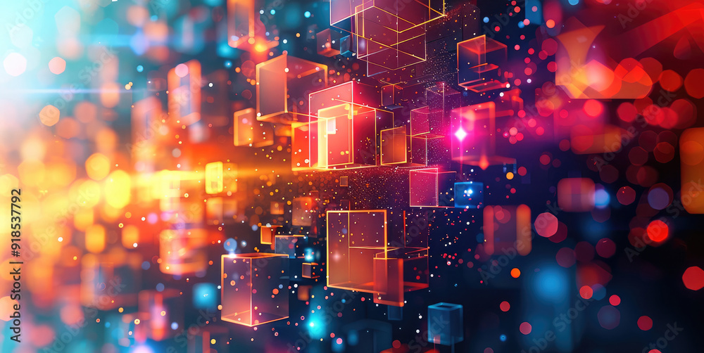 Obraz premium Abstract technology background with vibrant colors and dynamic geometric shapes, copy space. Generative AI.