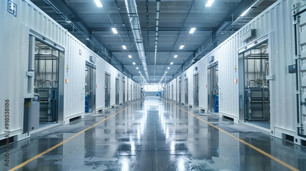 Ultra Wide Shot, Internal display of white container production and processing factory. Generative AI. Ultra Wide Shot, Internal display of white container production and processing factory. Generative AI.