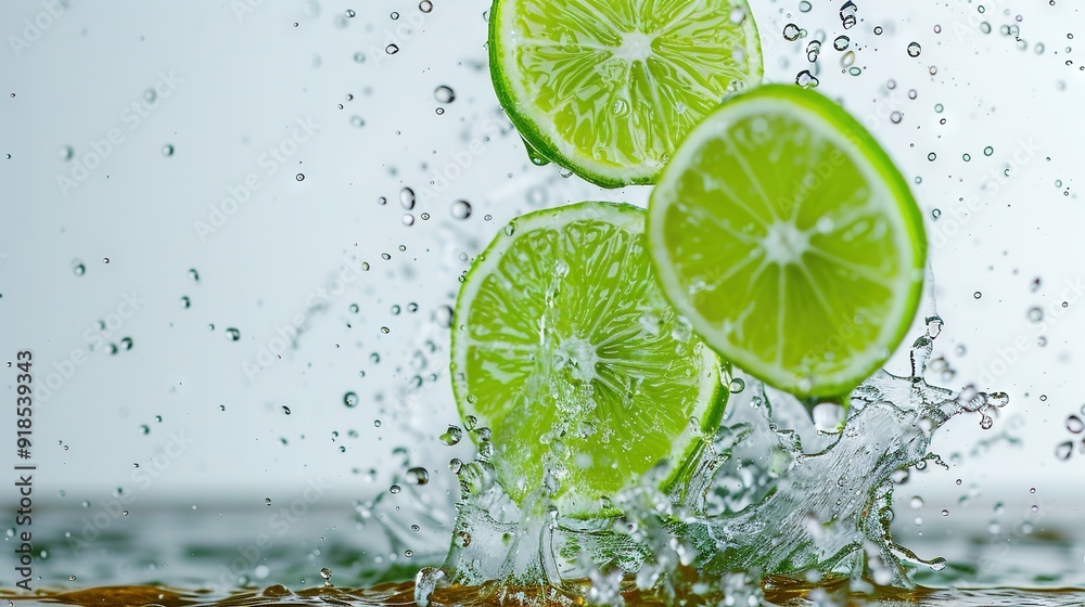 Limes floating on water with a splash Limes floating on water with a splash