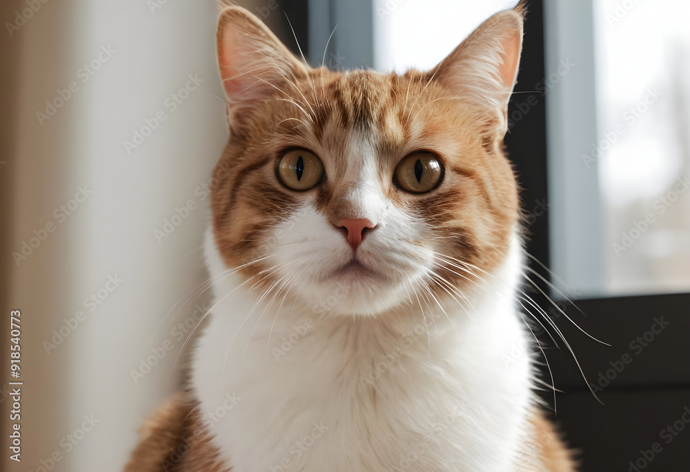 Ginger and white cat is posing with a curious expression Ginger and white cat is posing with a curious expression