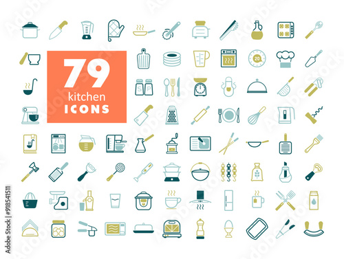 Cooking and kitchen vector flat icons set