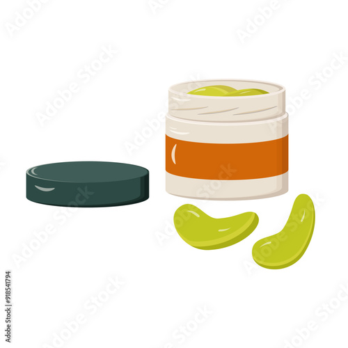 A jar of patches. Hydrogel cosmetic eye patch, vector image isolated on white background. Vector image. Cosmetic product.  Vector graphics. 3D icon for web design, print, web, mobile and infographics 