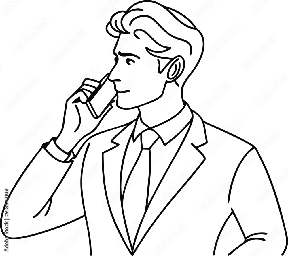 Businessman Talking on Mobile Phone Line Art Illustration Businessman Talking on Mobile Phone Line Art Illustration