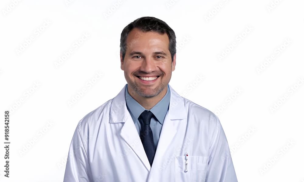 Portrait of a handsome doctor smiling at the camera on white background Portrait of a handsome doctor smiling at the camera on white background