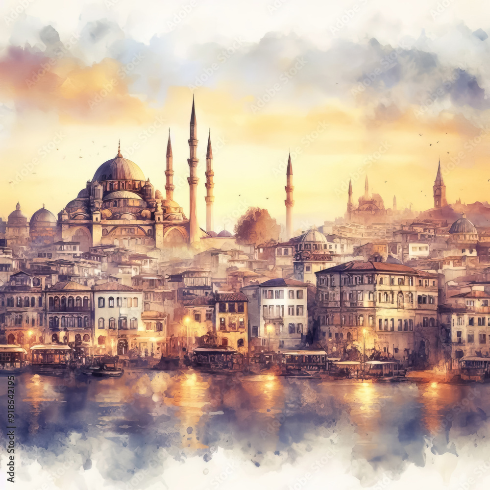 Obraz premium beautiful old city, watercolor painting