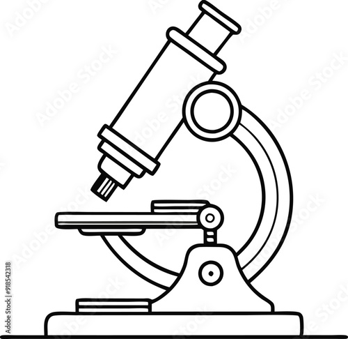 Line Drawing of a Scientific Microscope on White Background