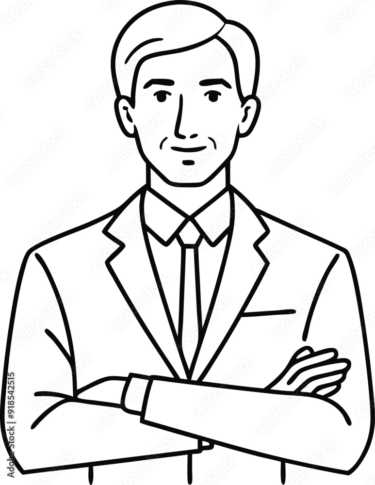 Line Art Illustration of Confident Businessman in Suit Line Art Illustration of Confident Businessman in Suit