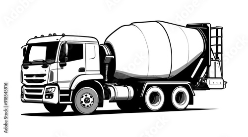 sketch drawing of concrete mixer truck - black and white (artwork 1)