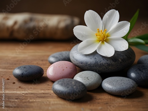 spa stones and flower