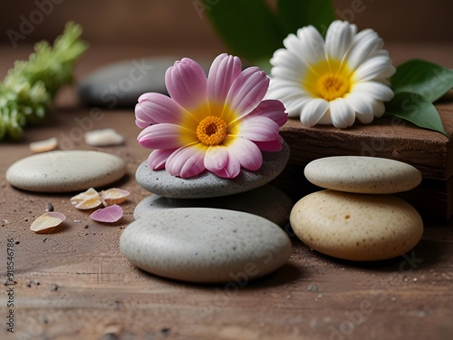 zen stones and flower