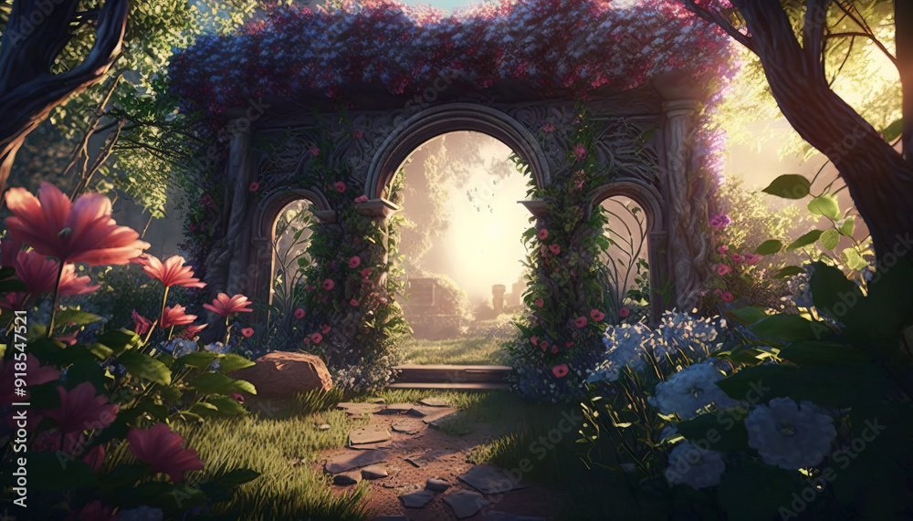 Obraz premium Archway in an enchanted fairy garden landscape