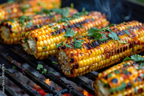 Delicious Grilled Corn on the Cob. Summer Barbecue Delight photo