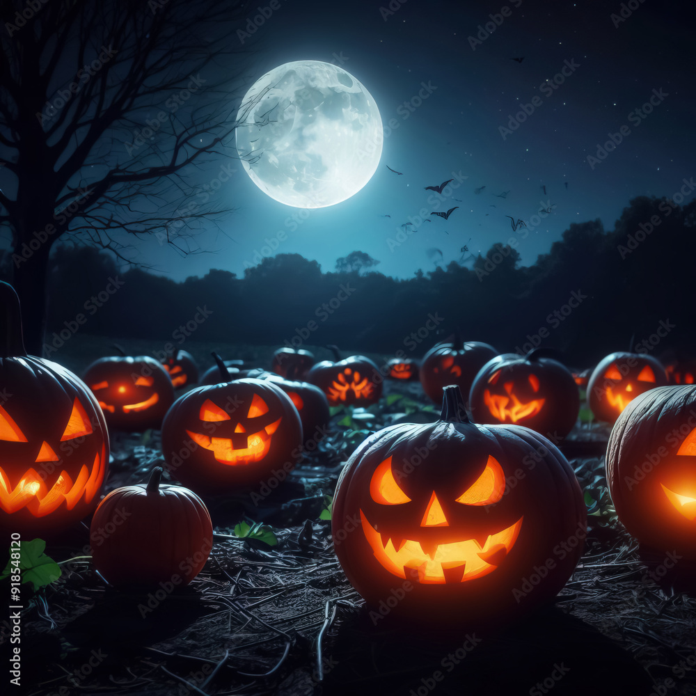 Halloween spirit with a captivating image of a moonlit pumpkin patch Halloween spirit with a captivating image of a moonlit pumpkin patch