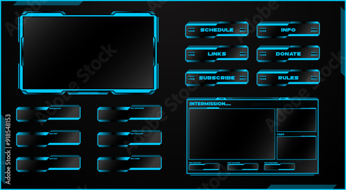 Live stream overlay panel design template Futuristic digital streaming screen interface Online game video streaming frame layout Vector illustration