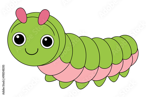 Caterpillar Vector Illustration | Linocut, Kawaii, Cartoon, Clipart, Line Art Design.